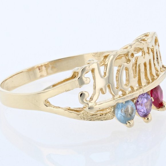 Vintage 14K Yellow Gold 3-Gemstone Red, Blue & Purple "Mama" Mother's Ring Band - Picture 4 of 5